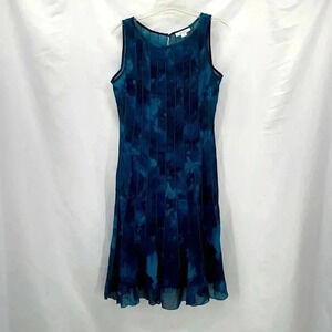 Dress Barn Sleeveless Sheer Zip Dress 8 Teal Blue Fully Lined Circle Hem